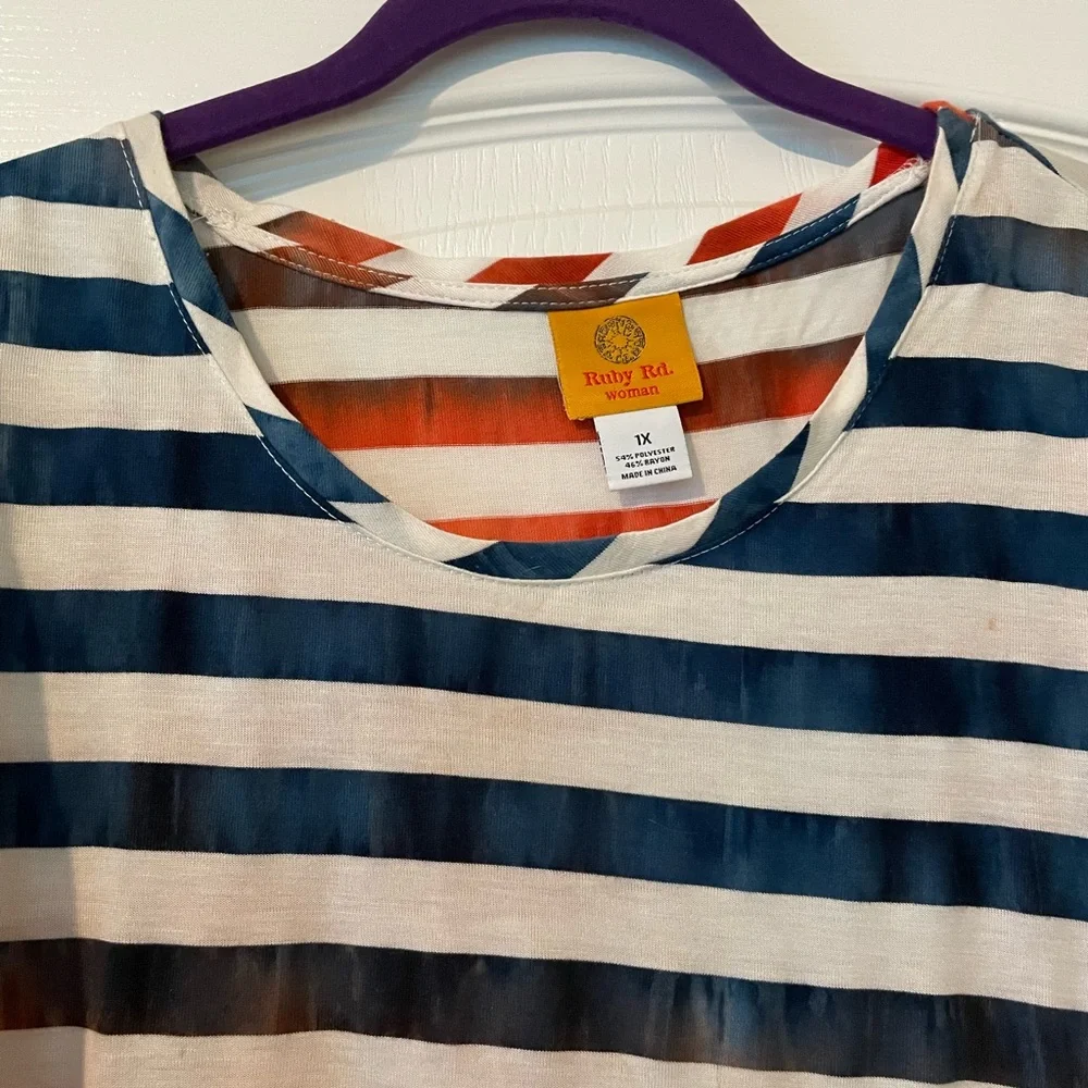 Ruby Rd. Striped Long Sleeve Top with Tie Details - Picture 6 of 8